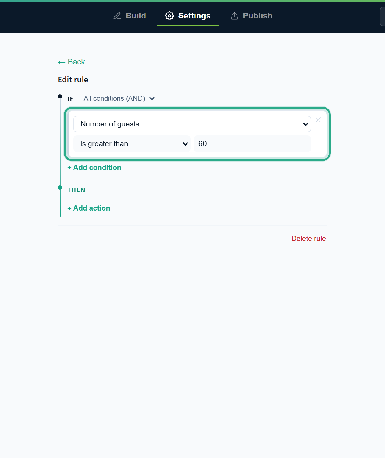 The condition Number of guests is greater than 60, outlined