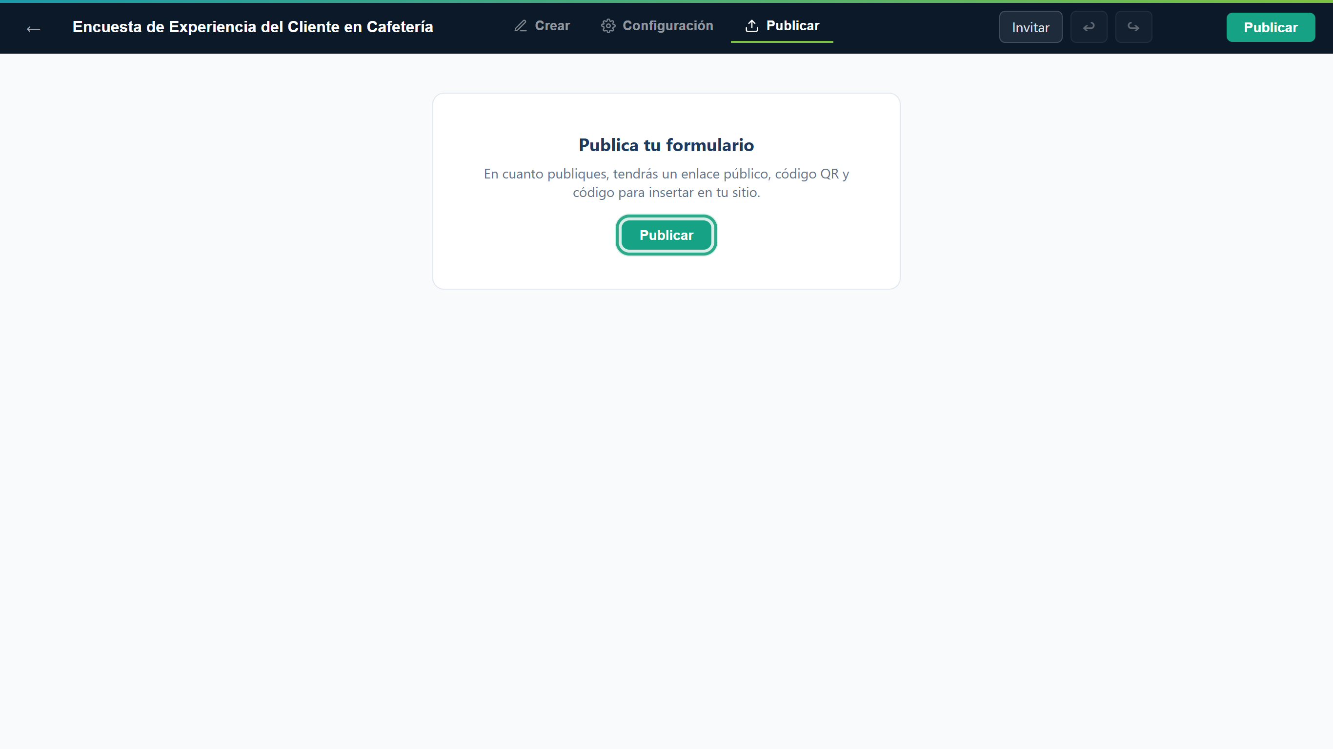El botón Publicar de la tarjeta Publica tu formulario, resaltado