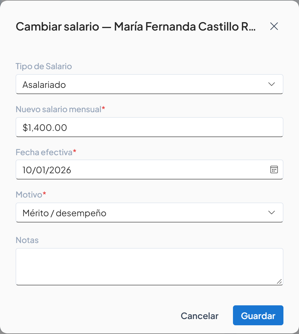 Campo Motivo resaltado con Mérito / desempeño seleccionado