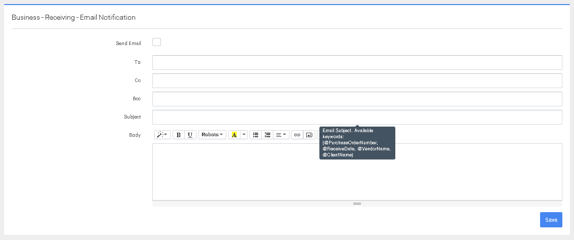 P4 Warehouse Email Variables