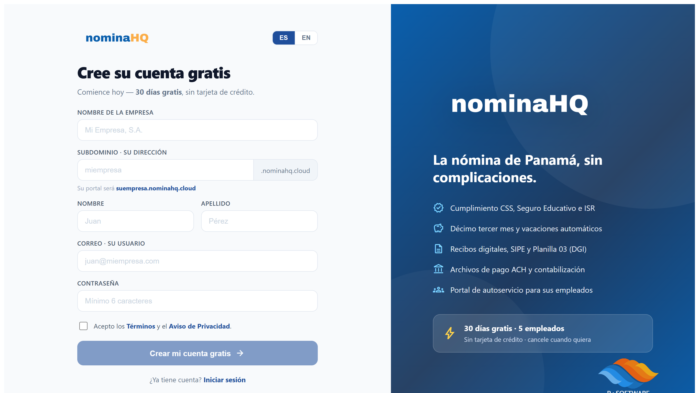 Página Cree su cuenta gratis con el formulario de registro