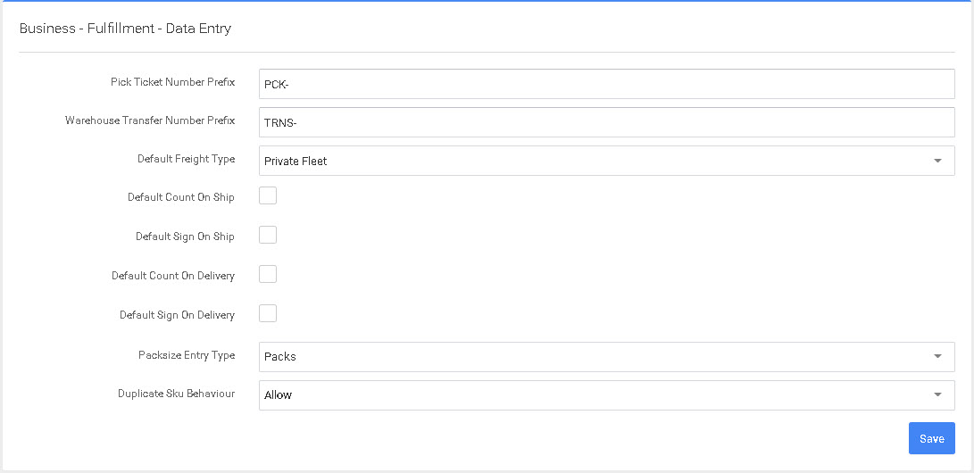 P4 Warehouse Data Entry Configuration