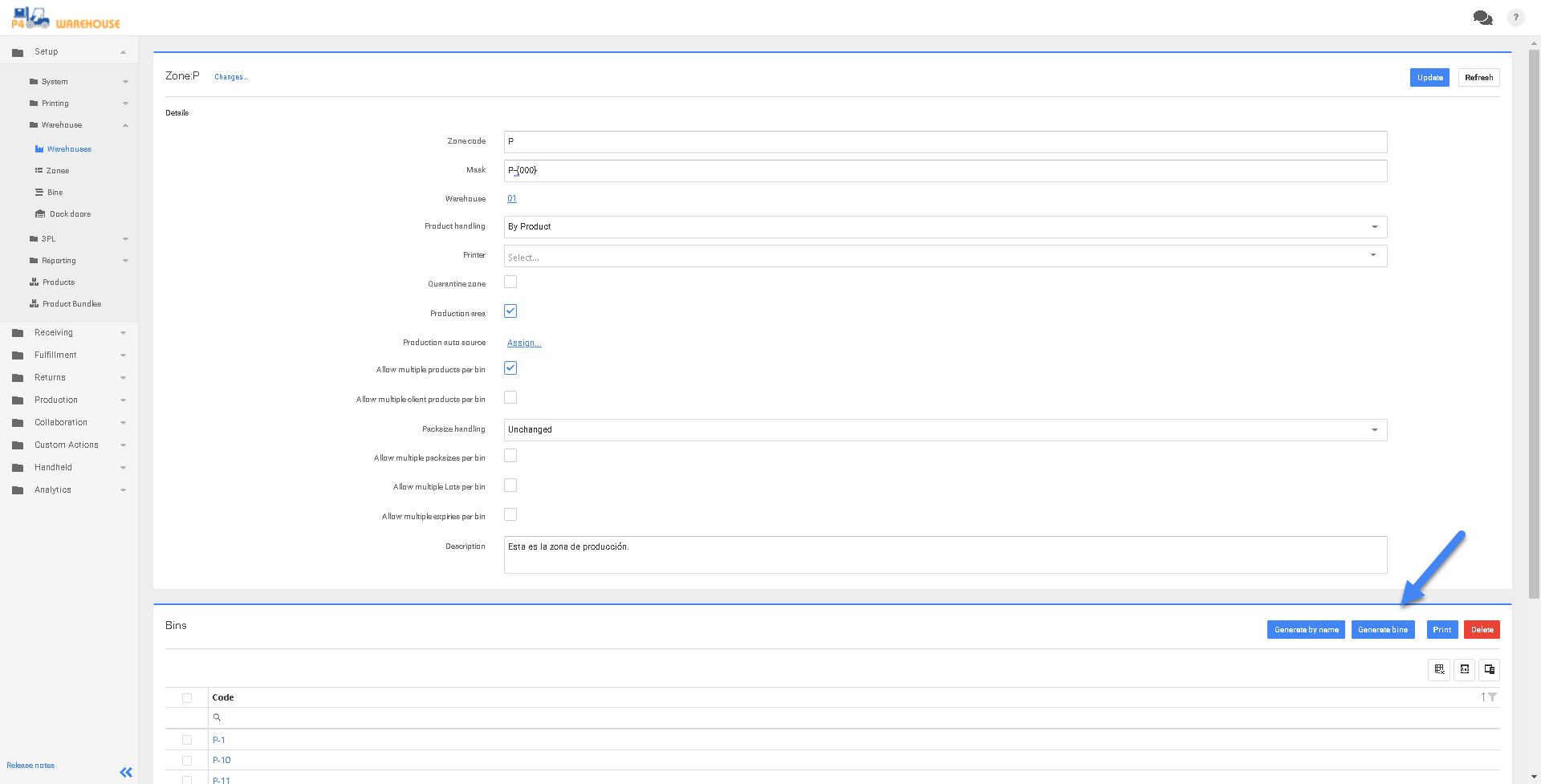 P4 Warehouse Zone configuration