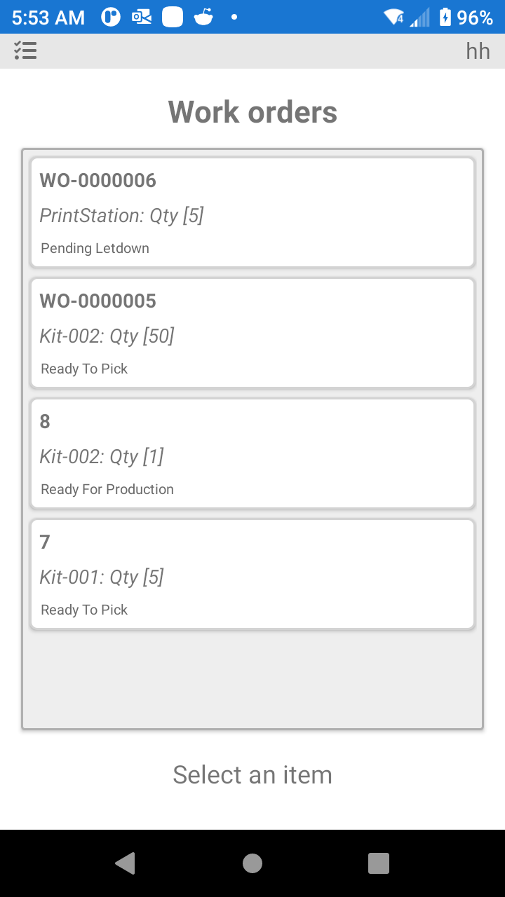 P4 Warehouse Work Order List