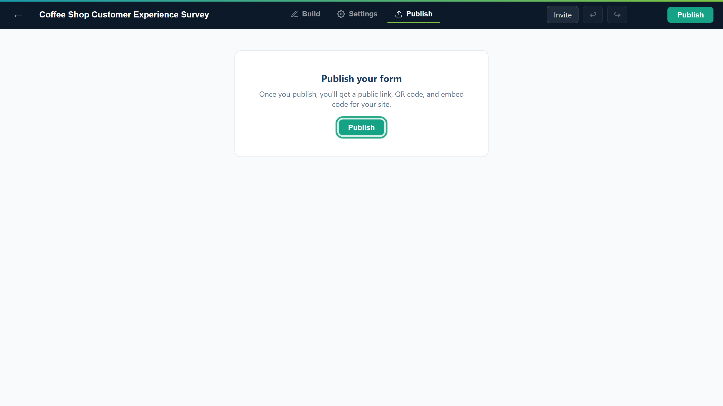 The Publish button on the Publish your form card, outlined