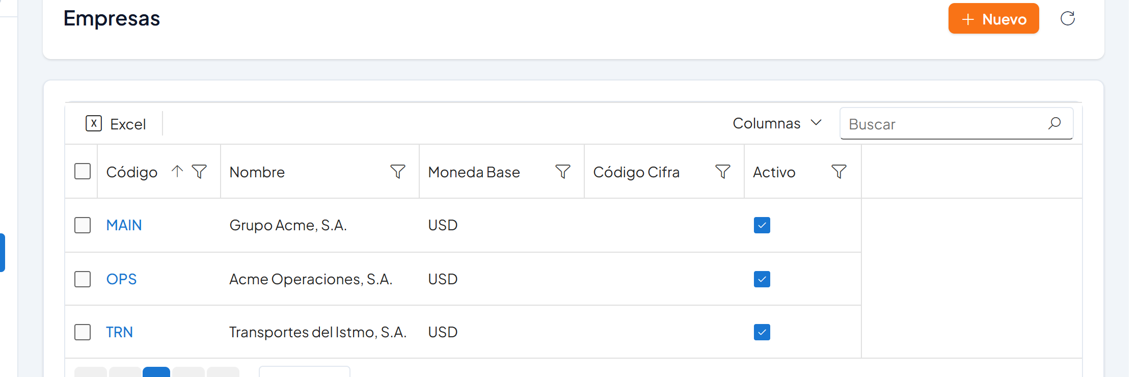 Lista de empresas con la nueva fila TRN Transportes del Istmo, S.A.