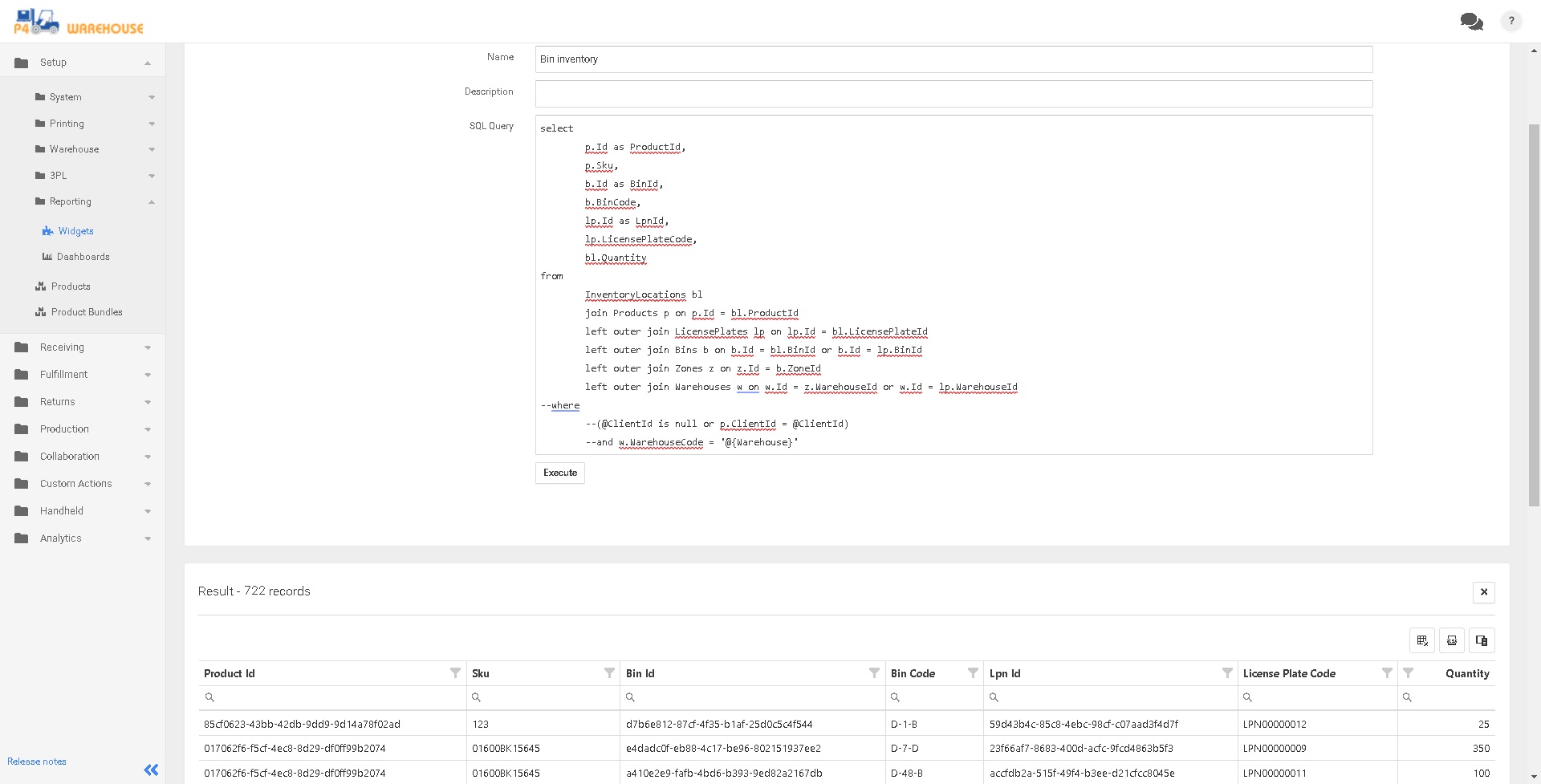P4 Warehouse SQL reports Query