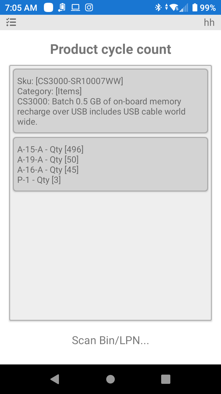 P4 Warehouse Cycle Count by Product