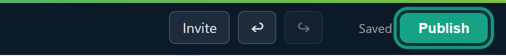 The right end of the top bar with the Saved status and the Publish button outlined