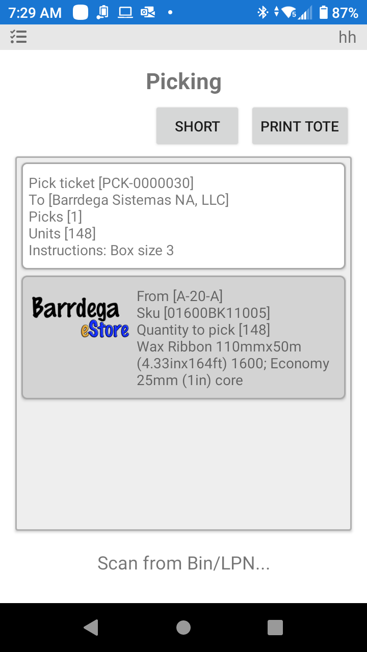 P4 Warehouse Pick Ticket Picking
