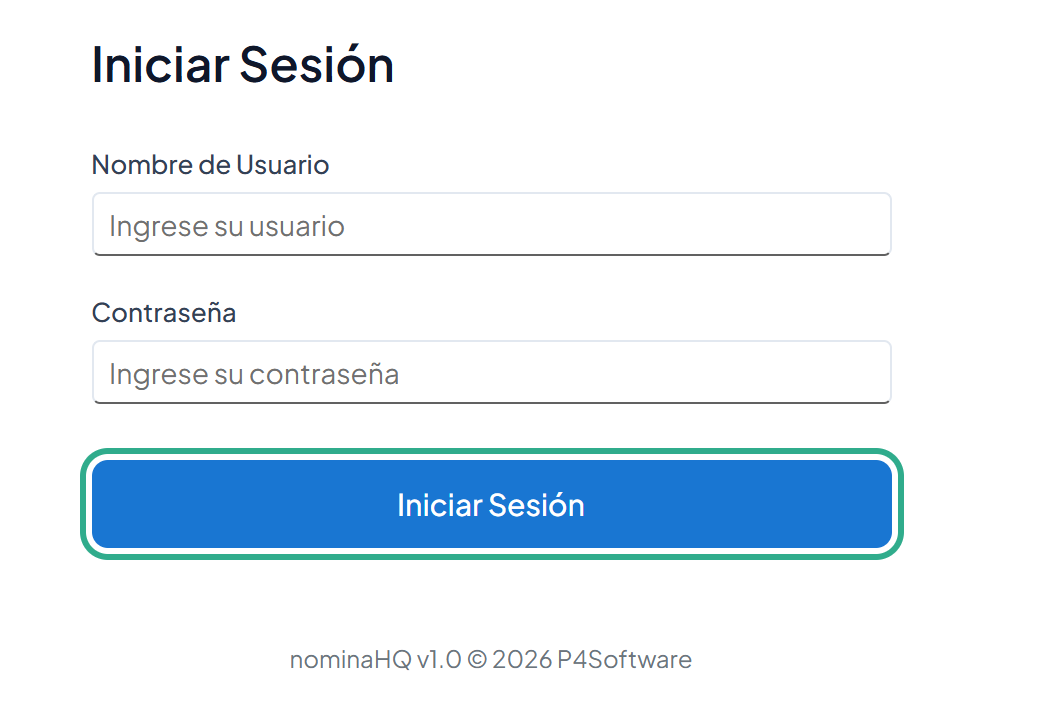 Formulario Iniciar Sesión con el botón Iniciar Sesión resaltado