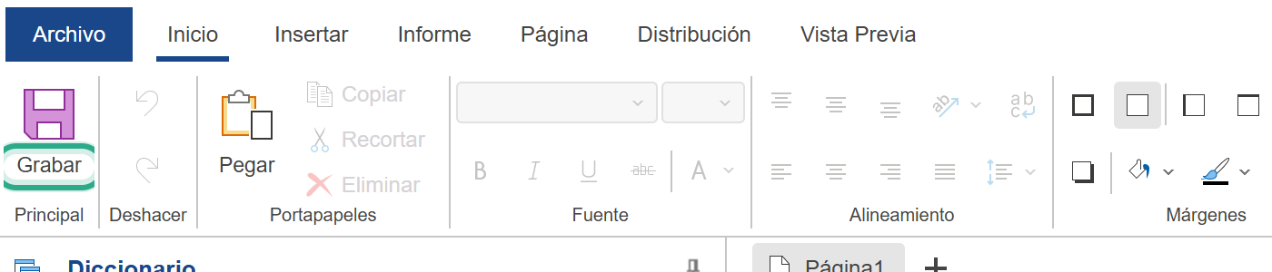 Cinta del diseñador con el botón Grabar resaltado
