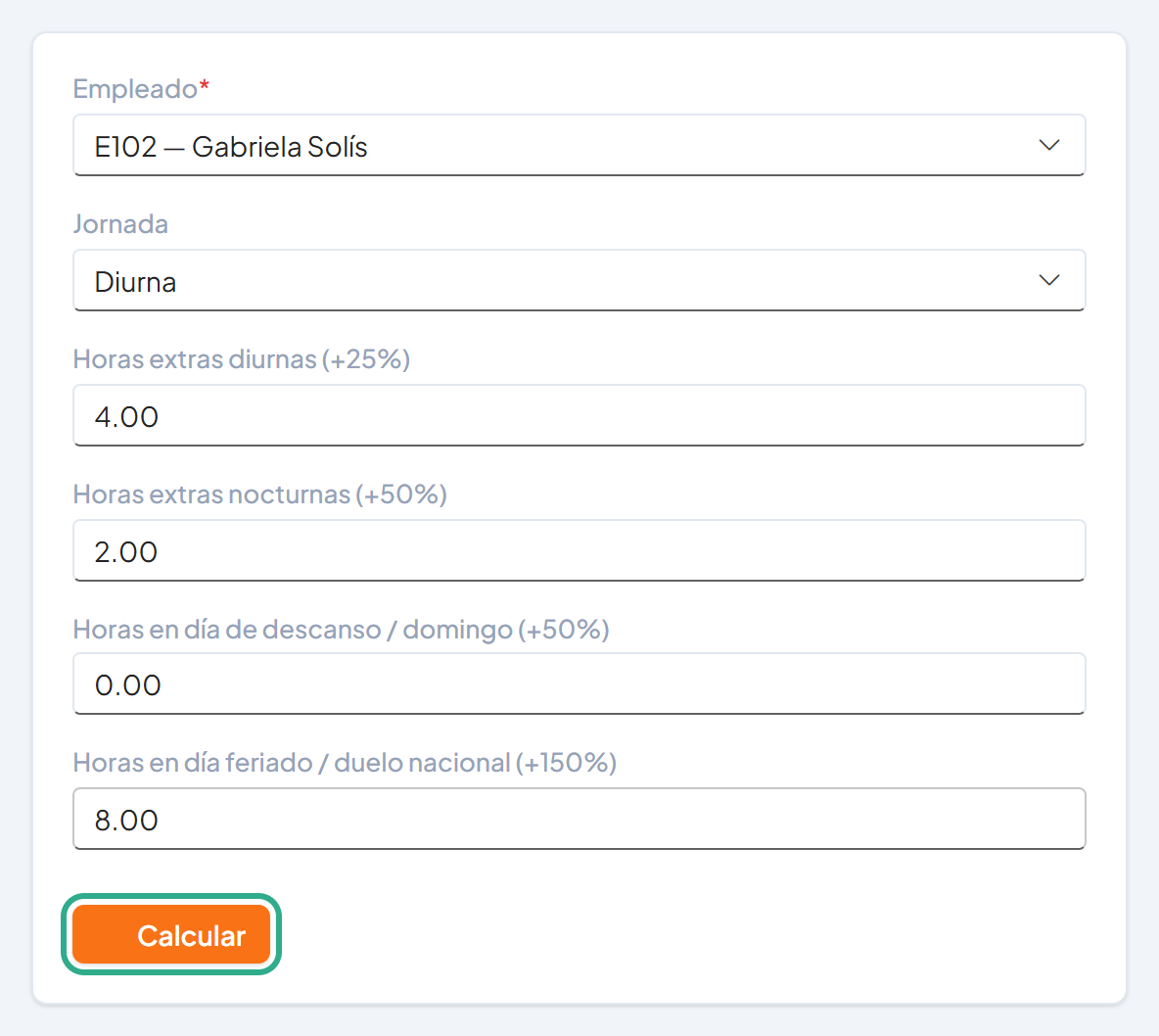Formulario completo con el botón Calcular resaltado