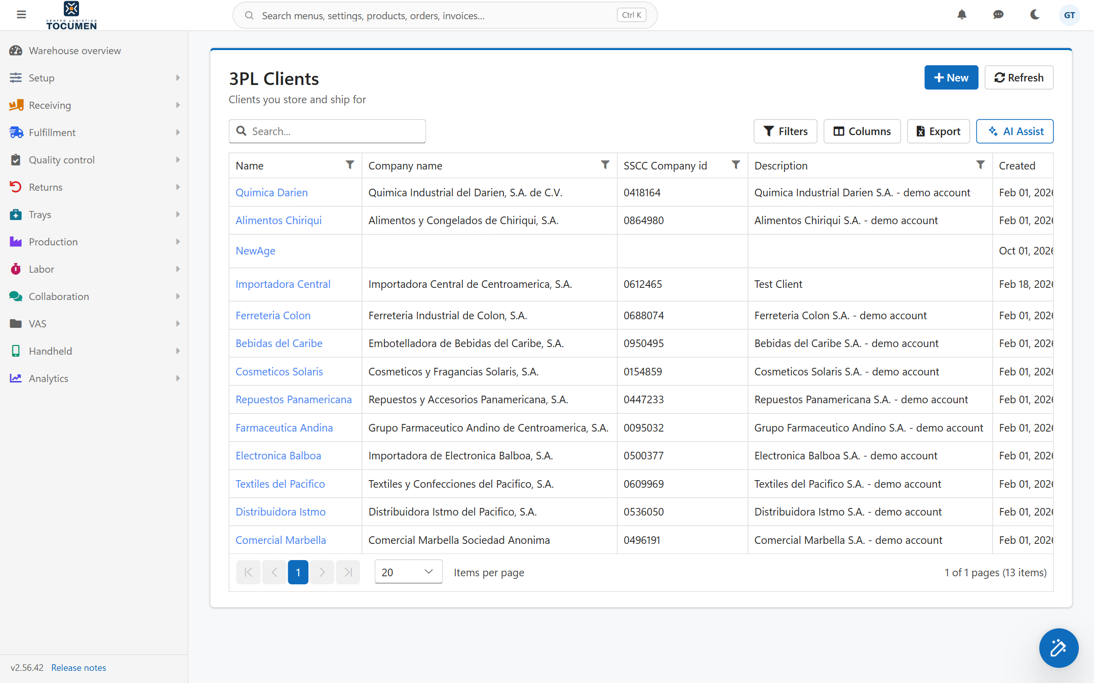 The 3PL Clients list in the office app