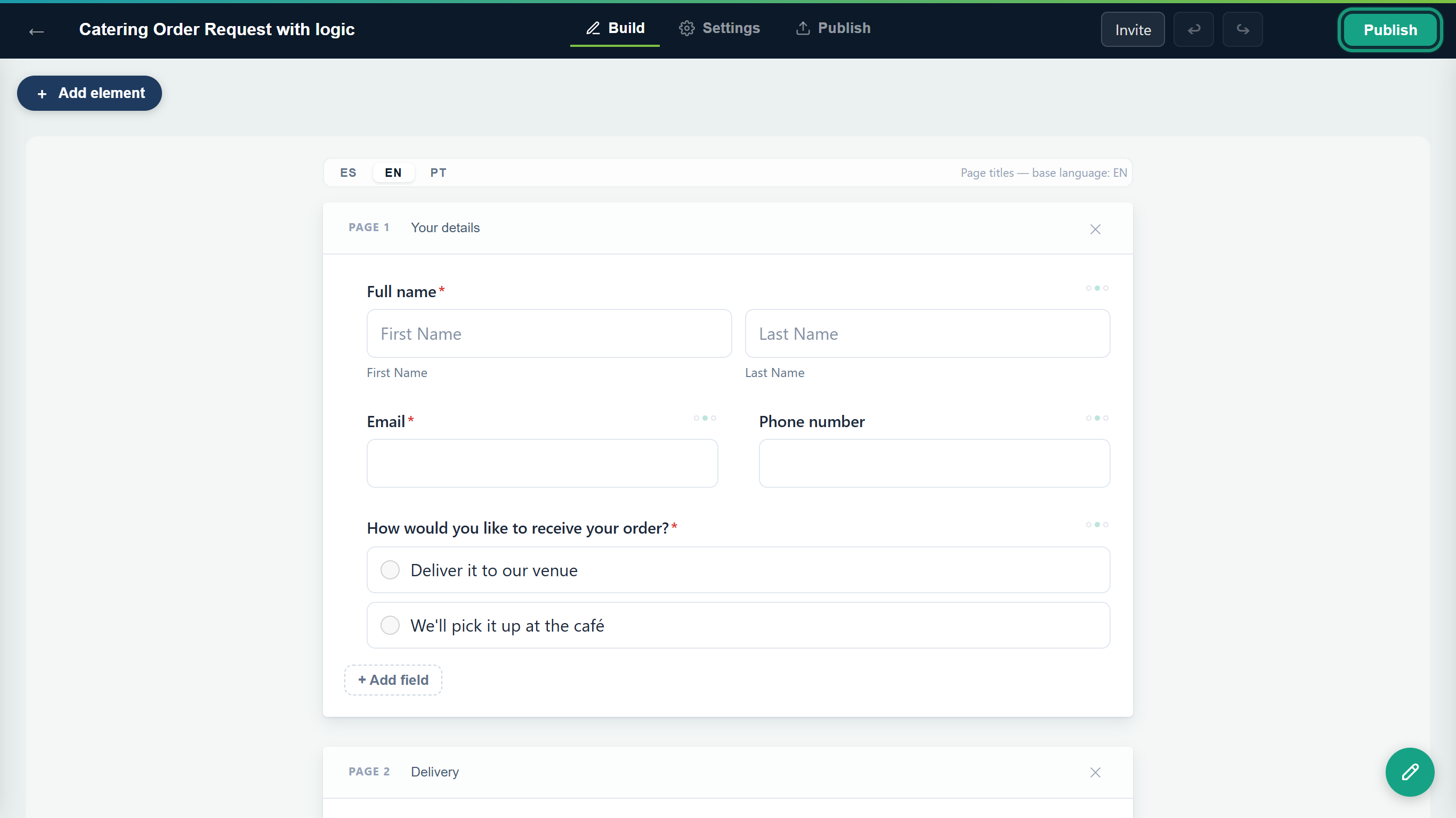 The editor top bar with the Publish button outlined