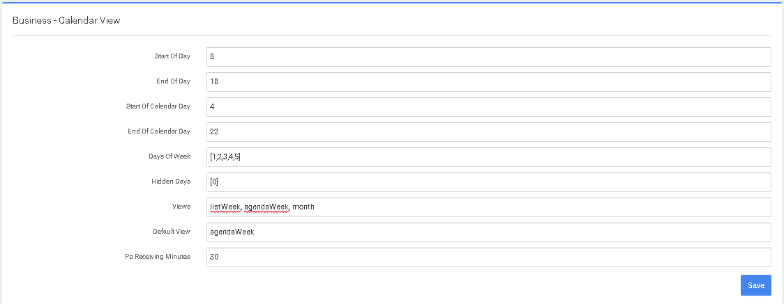 P4 Warehouse Calendar Settings for Receiving
