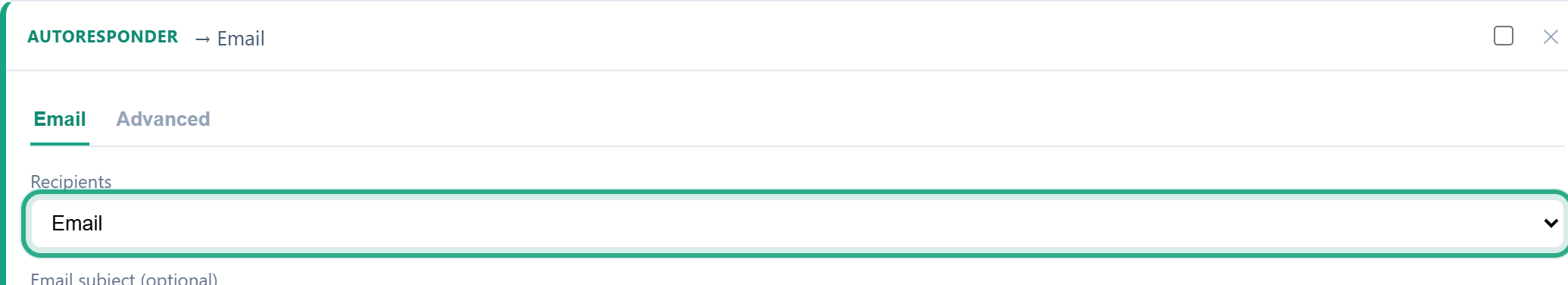 The Recipients list of the Autoresponder set to Email, outlined