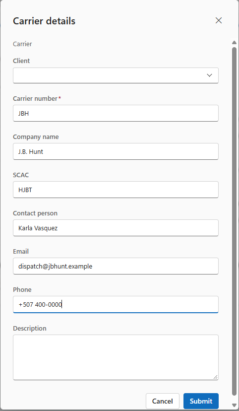 LogisticaHQ new Carrier Setup