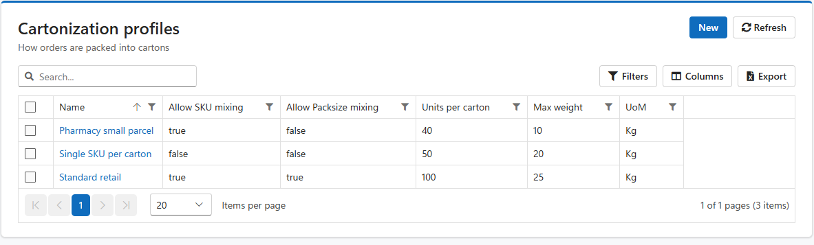 LogisticaHQ Cartonization Profile Setup