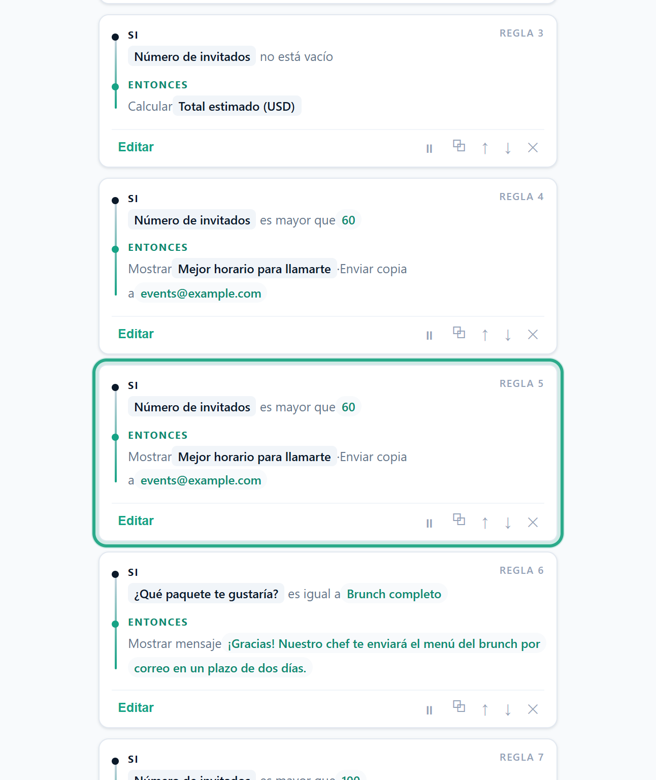 Una copia de la regla de más de 60 invitados (Regla 4) como Regla 5, justo debajo de la original, resaltada