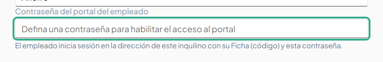 Campo Contraseña del portal del empleado resaltado, con la indicación de inicio de sesión debajo
