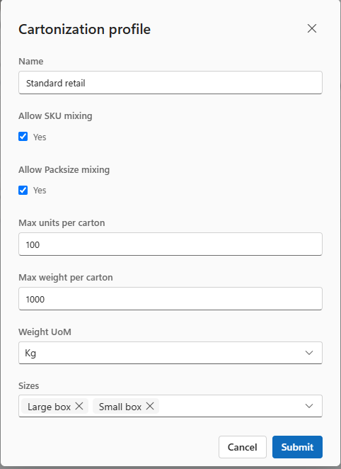 LogisticaHQ Cartonization Profile Setup