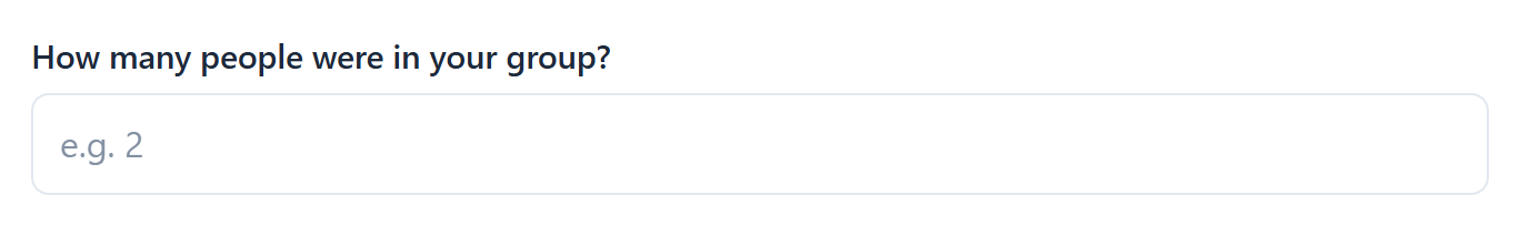 The question How many people were in your group? with the placeholder e.g. 2