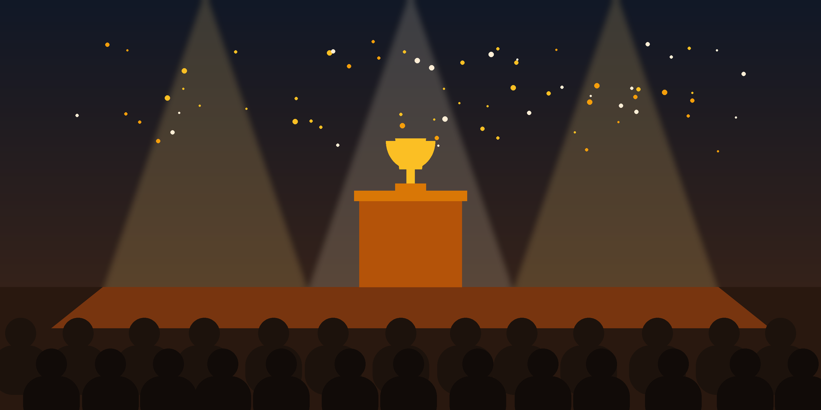 The annual awards night stage with a trophy under the spotlights