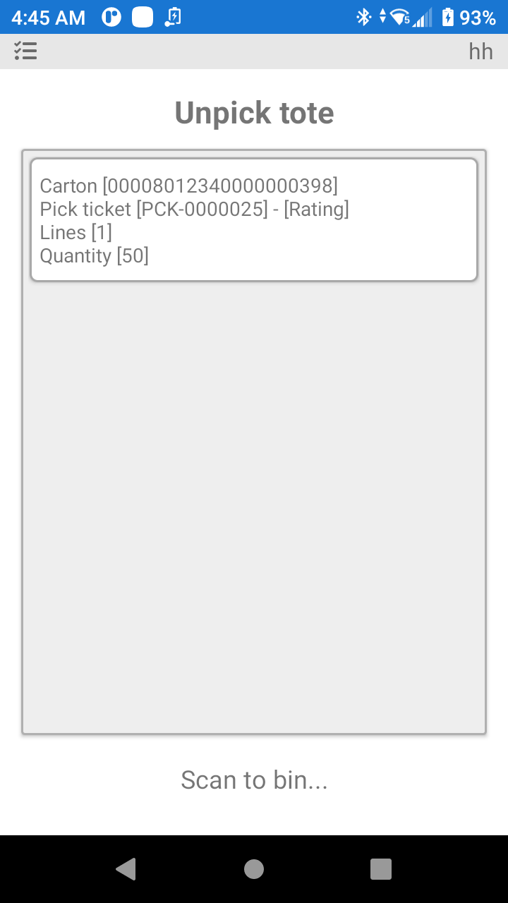 P4 Warehouse Scan unpicked product to bin