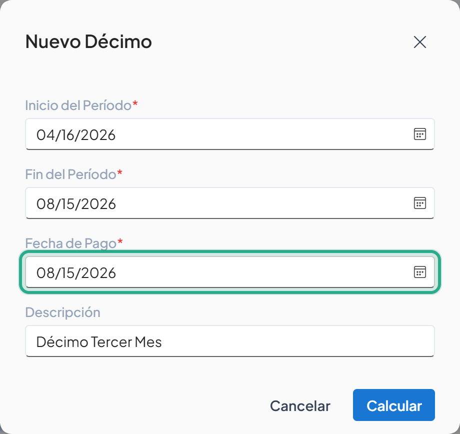 Campo Fecha de Pago resaltado con 08/15/2026
