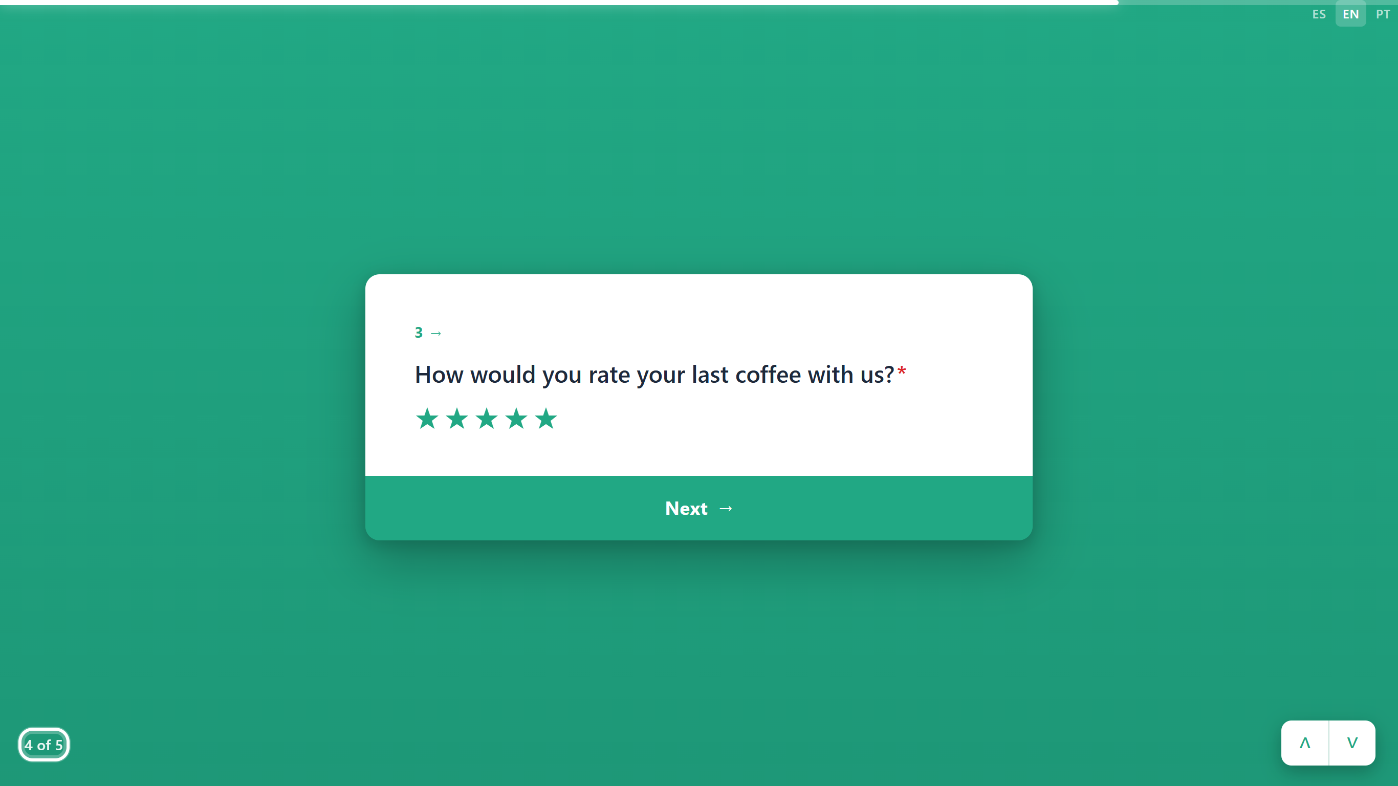 The rating card with five stars chosen and the 4 of 5 marker outlined at the bottom left