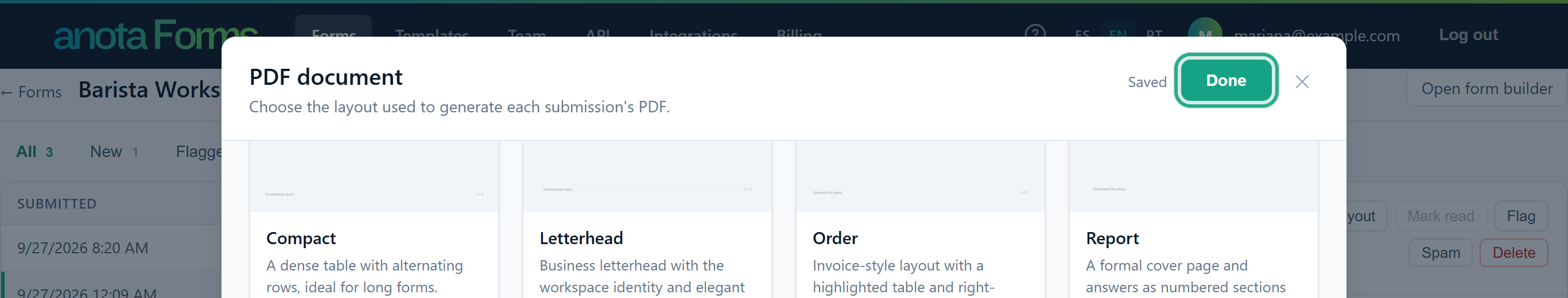 The top of the PDF document window with the Done button outlined