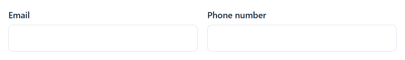 Email and Phone number fields side by side on one row
