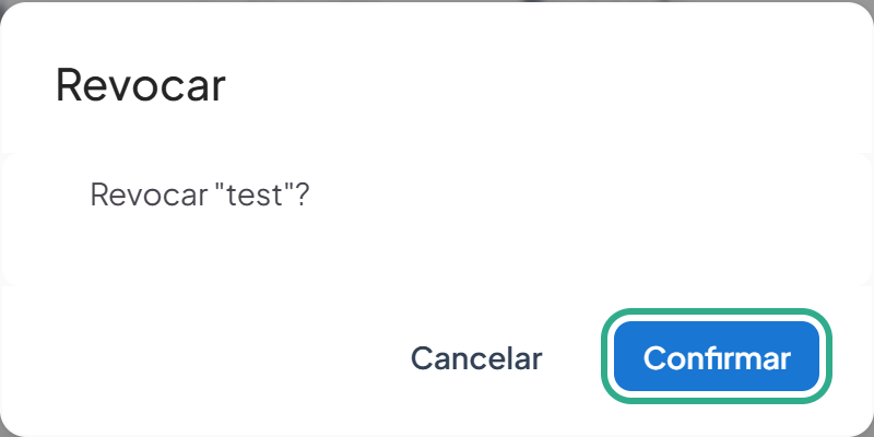 Cuadro de confirmación Revocar con el botón Confirmar resaltado