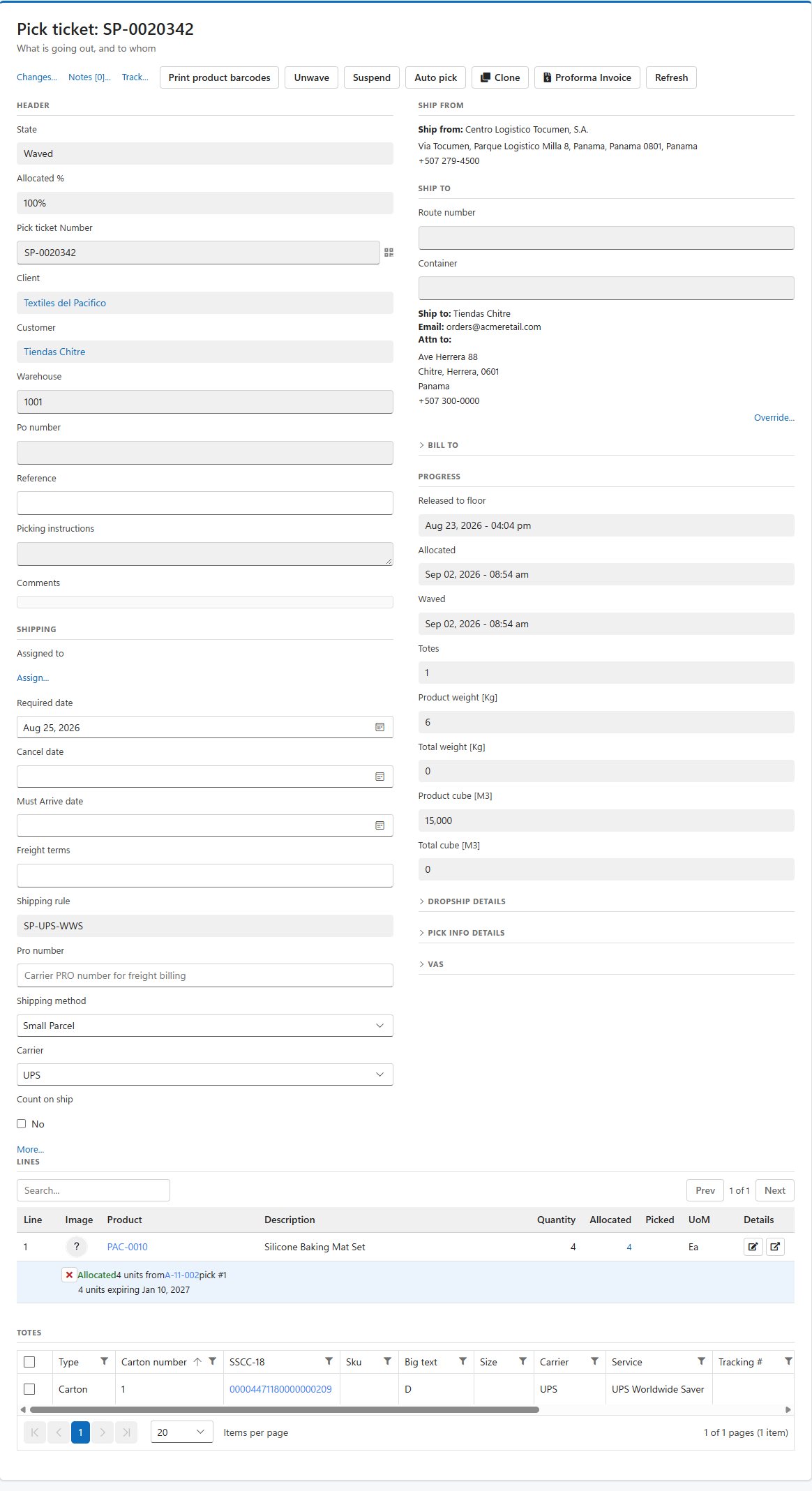 LogisticaHQ Order that is Allocated and waved