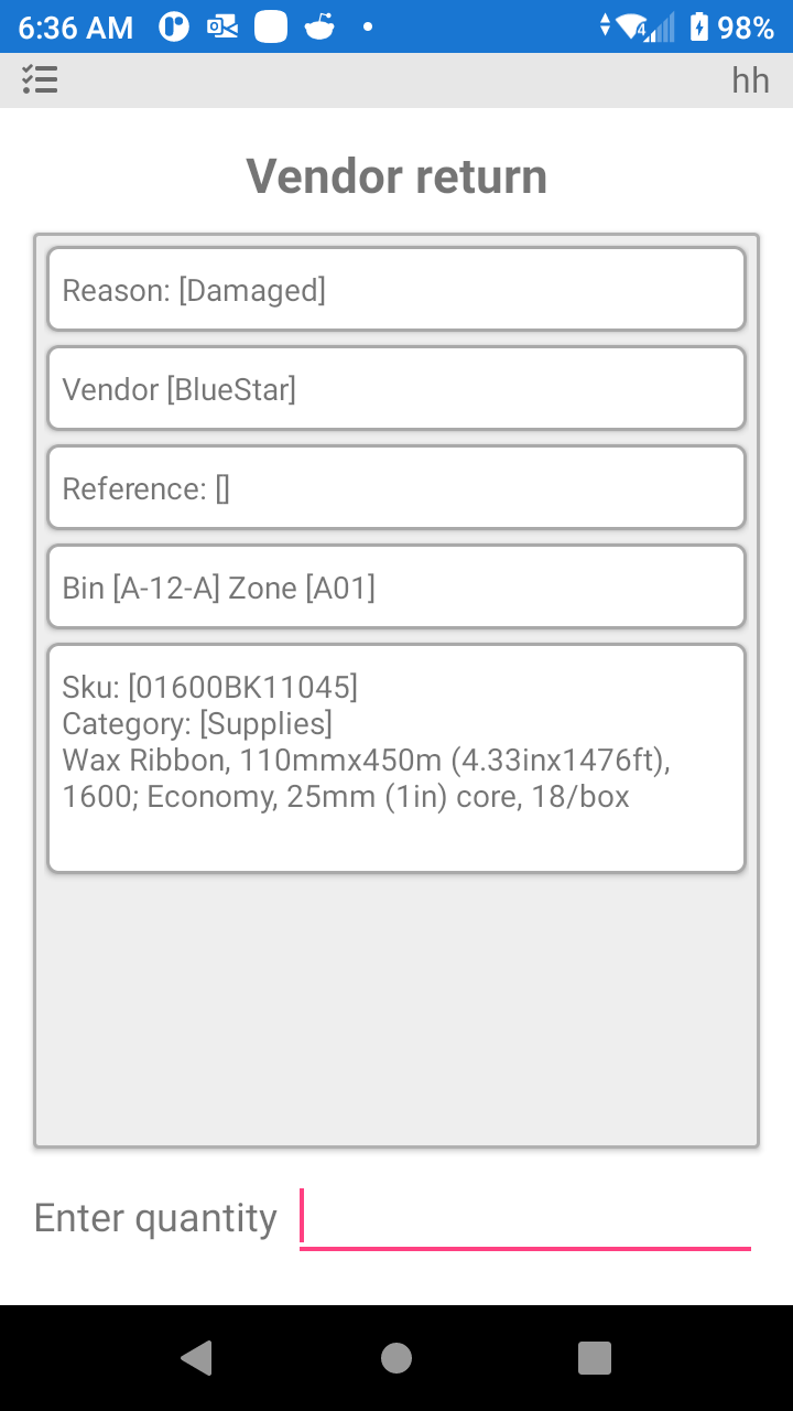 P4 Warehouse Vendor Product Return