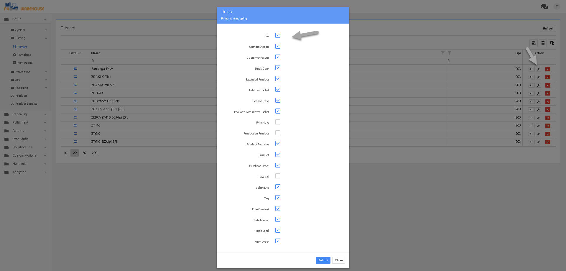 P4 Warehouse label format assignments
