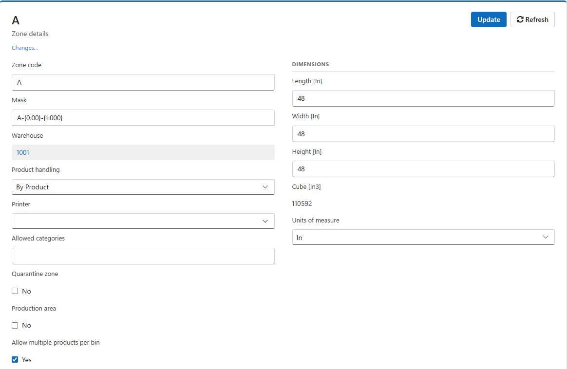 LogisticaHQ, configuración de zonas