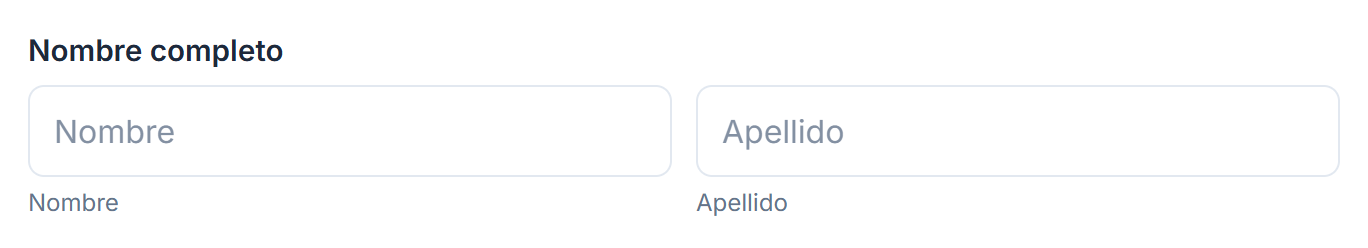 La pregunta Nombre completo con los cuadros Nombre y Apellido lado a lado