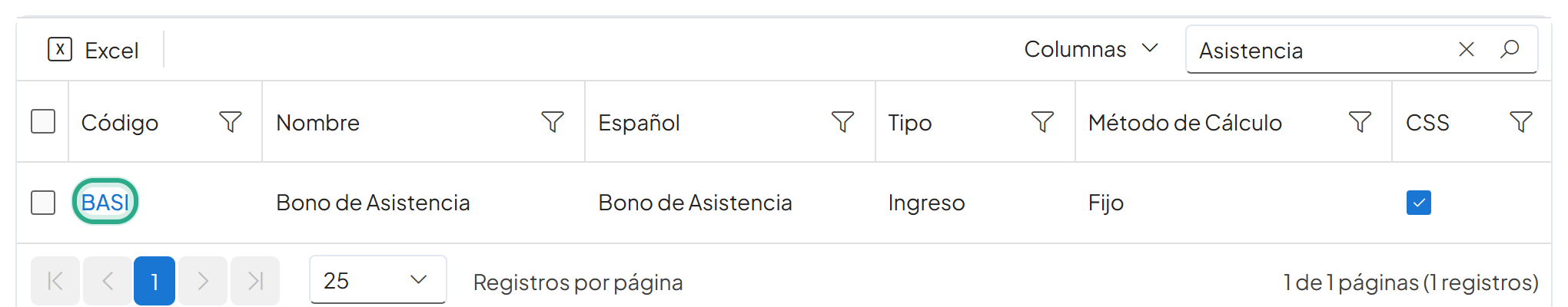 Catálogo filtrado con el enlace BASI resaltado