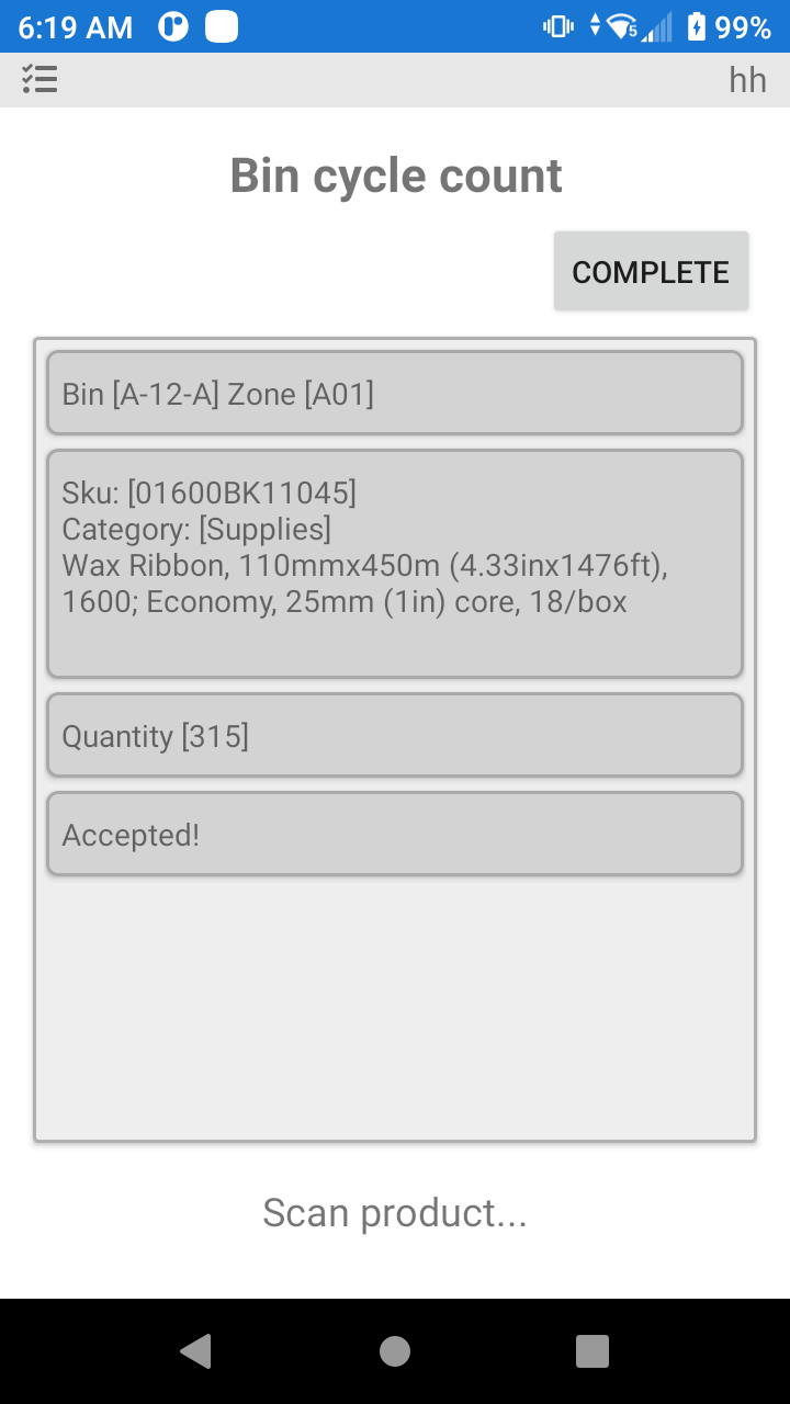 P4 Warehouse Android Cycle Count by Bin