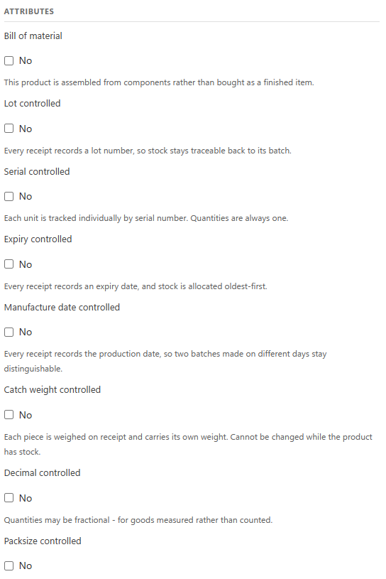 The Attributes column with every attribute switched off
