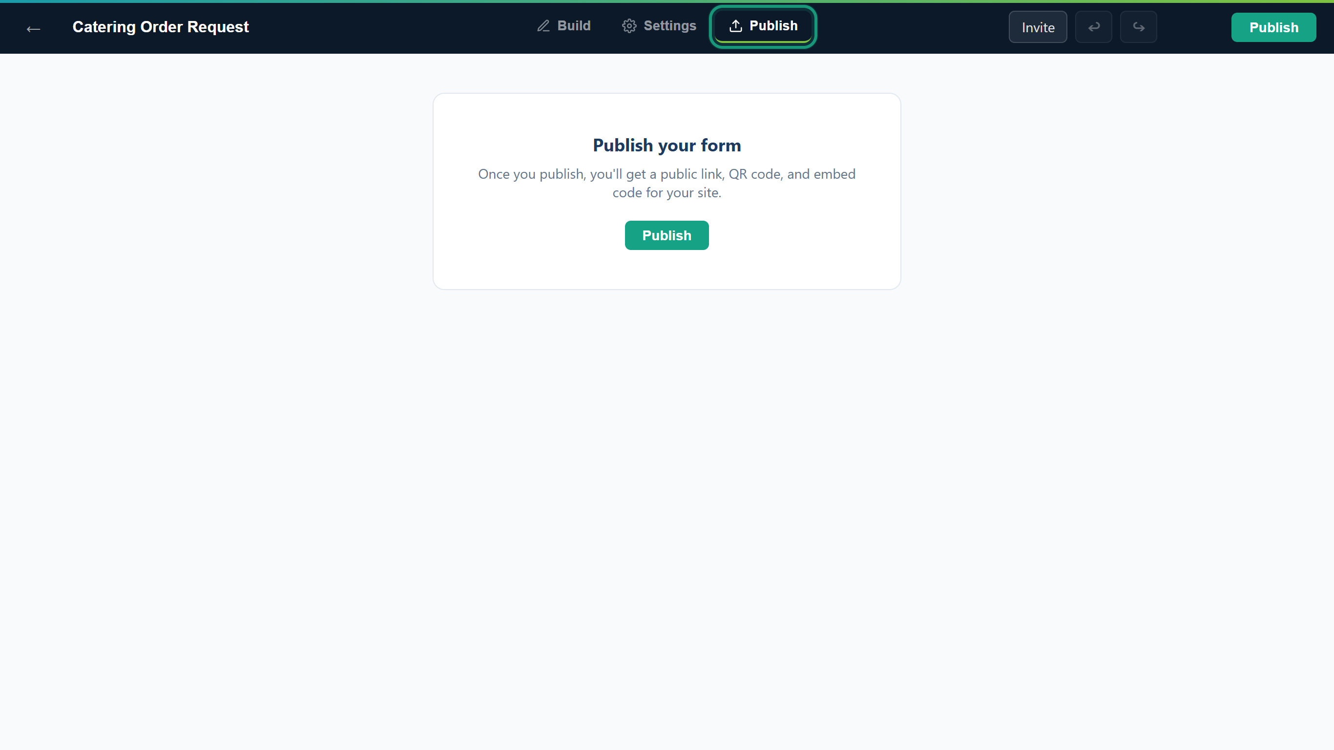 The Publish tab outlined, showing Publish your form with a Publish button