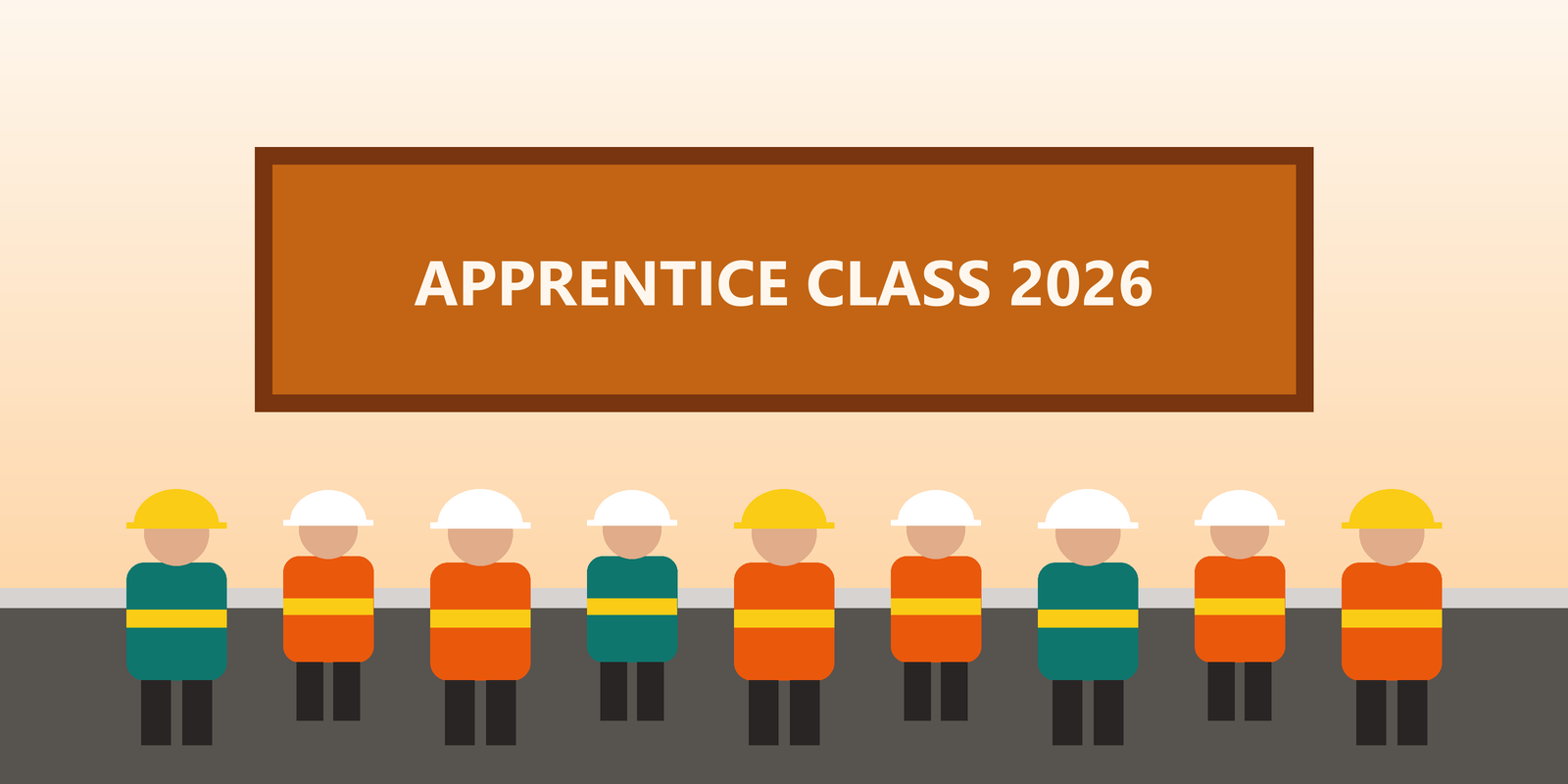 The 2026 apprentice class in front of the welcome sign